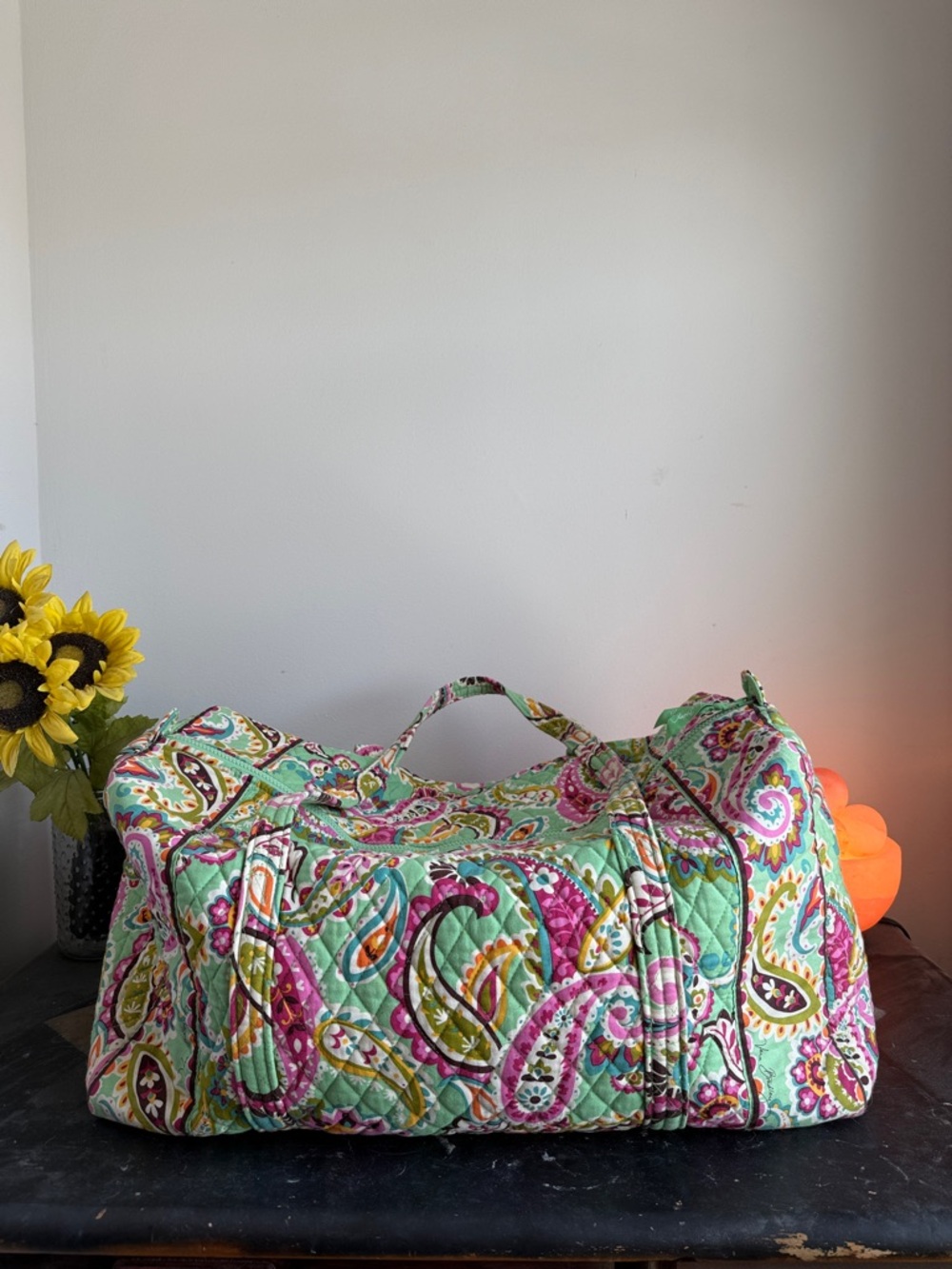 Vera Bradley Quilted Duffel in Mint Paisley Multi